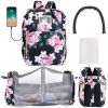 3 In 1 Multifunctional Diaper Bag Backpack Mommy Bag with Changing Station Foldable Baby Bed Bassinet with USB Port Toy Bar Sunshade Travel Crib