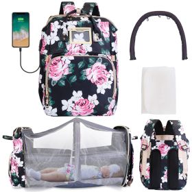 3 In 1 Multifunctional Diaper Bag Backpack Mommy Bag with Changing Station Foldable Baby Bed Bassinet with USB Port Toy Bar Sunshade Travel Crib