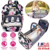 3 In 1 Multifunctional Diaper Bag Backpack Mommy Bag with Changing Station Foldable Baby Bed Bassinet with USB Port Toy Bar Sunshade Travel Crib