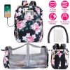 3 In 1 Multifunctional Diaper Bag Backpack Mommy Bag with Changing Station Foldable Baby Bed Bassinet with USB Port Toy Bar Sunshade Travel Crib