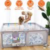 Baby Play Yard 71x59x26in Infant Play Game Child Fence Play Yards Breathable Kids Activity Center with Anti-Slip Suction Base Zipper Door for Infants