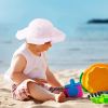Baby Girls Sun Hat Summer Beach Bucket Cap Wide Brim Floppy Flower Toddler Cap Breathable Cotton Infant Beach Bonnet Cap w/ Chin Strap