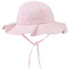 Baby Girls Sun Hat Summer Beach Bucket Cap Wide Brim Floppy Flower Toddler Cap Breathable Cotton Infant Beach Bonnet Cap w/ Chin Strap