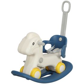 Qaba 4 in 1 Rocking Horse for Toddles 2-5 Years with Detachable Push Handle & Balance Board, Blue
