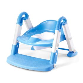 Kids Toilet Seat Toddler Potty Training Chair w/ Steps Stool Baby Toilet Ladder Anti-slip Safety (Option: Blue)