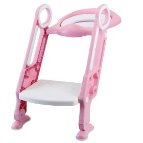 Potty Training Toilet Seat w/ Steps Stool Ladder For Children Baby Splash Guard Foldable Toilet Trainer Chair Height Adjustable Pedal Anti-Slip Feet 1 (Option: Pink_White)