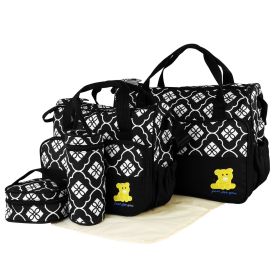 5PCS Baby Nappy Diaper Bags Set Mummy Diaper Shoulder Bags w/ Nappy Changing Pad Insulated Pockets Travel Tote Bags For Mom Dad (Option: Black)
