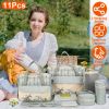 11Pcs Baby Nappy Diaper Bags Set for Mom Dad Mummy Shoulder Bags Multifunctional Diaper Handbags with Food Bag Bottle Bag Diaper Pad Burp Cloth 2 Hook
