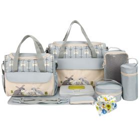11Pcs Baby Nappy Diaper Bags Set for Mom Dad Mummy Shoulder Bags Multifunctional Diaper Handbags with Food Bag Bottle Bag Diaper Pad Burp Cloth 2 Hook (Option: Grey)