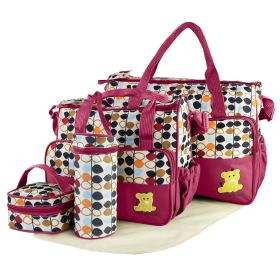 5PCS Baby Nappy Diaper Bags Set Mummy Diaper Shoulder Bags w/ Nappy Changing Pad Insulated Pockets Travel Tote Bags For Mom Dad (Option: Red)