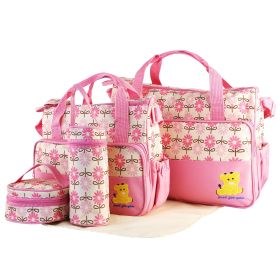 5PCS Baby Nappy Diaper Bags Set Mummy Diaper Shoulder Bags w/ Nappy Changing Pad Insulated Pockets Travel Tote Bags For Mom Dad (Option: Pink)