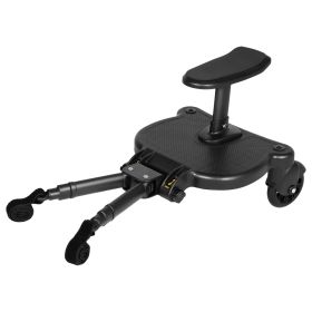 1Pc 2 In 1 Universal Stroller Board Sit & Stand Buggy Wheeled Board Toddler Stroller Attachment With Detachable Seat For 3-7 Years Old (Color: black)