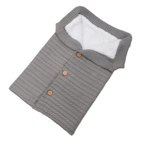 Unisex Baby Knit Swaddle Blanket Infant Nest Swaddle Newborn Cozy Fleece Nursery Sleeping Bag Wraps w/ Buttons (Option: LightGrey)