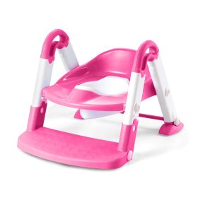 Kids Toilet Seat Toddler Potty Training Chair w/ Steps Stool Baby Toilet Ladder Anti-slip Safety (Option: Pink)