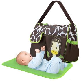 Baby Nappy Diaper Bags Mummy Diaper Duffel Shoulder Bags w/ Wipeable Diaper Changing Pad Transparent Bag Travel Tote Handbags For Overnights (Option: Giraffe_Green)