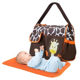 Baby Nappy Diaper Bags Mummy Diaper Duffel Shoulder Bags w/ Wipeable Diaper Changing Pad Transparent Bag Travel Tote Handbags For Overnights (Option: Giraffe_Orange)