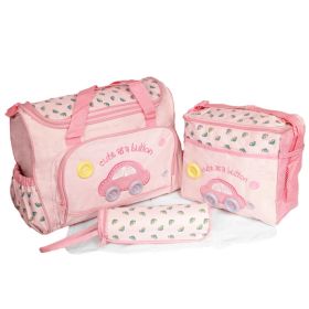 4Pcs Diaper Bag Tote Set Baby Napping Changing Bag Shoulder Mummy Bag with Diaper Changing Pad (Option: Pink)
