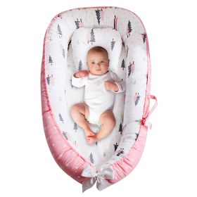 Portable Baby Lounger Baby Nest Reversible Infant Lounger Bed Newborn Breathable Crib For Babies Aged 0-12 Months (Option: PinkForest)