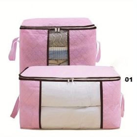 1pc Large Capacity Clothes Storage Bag Organizer With Reinforced Handle Thick Fabric For Comforters, Blankets, Bedding, Foldable With Sturdy Zipp (Color: Pink, size: Level)