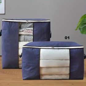 1pc Large Capacity Clothes Storage Bag Organizer With Reinforced Handle Thick Fabric For Comforters, Blankets, Bedding, Foldable With Sturdy Zipp (Color: navy blue, size: Level)