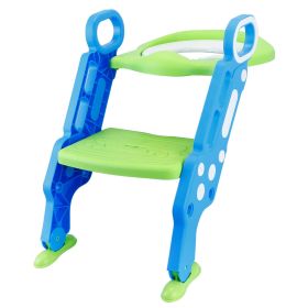 Potty Training Toilet Seat w/ Steps Stool Ladder For Children Baby Splash Guard Foldable Toilet Trainer Chair Height Adjustable Pedal Anti-Slip Feet 1 (Option: Blue_Green)